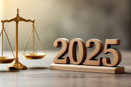 Foto: Justiz-Waage und Jahreszahl 2025